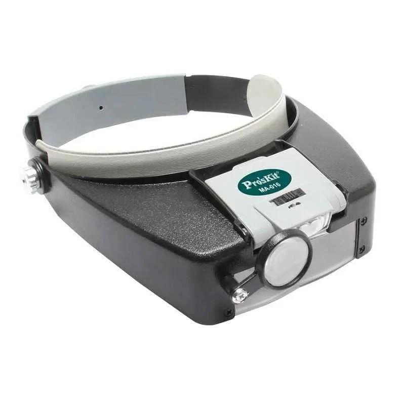 Proskit Headband Magnifier with Adjustable LED Light, Acrylic Resin Lens, Flexible Magnification, MA-016