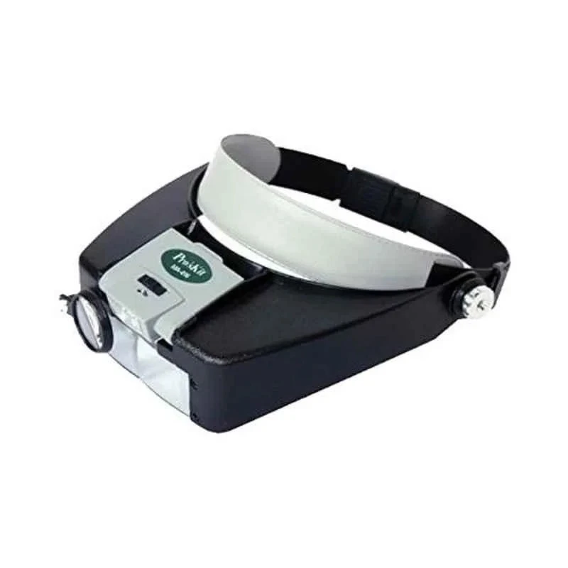 Proskit Headband Magnifier with Adjustable LED Light, Acrylic Resin Lens, Flexible Magnification, MA-016