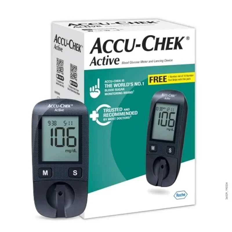 Accu-Chek Active Glucose Monitor, LCD Display, 10 Free Test Strips, Measuring Range 0.6–33.3 mmol/L