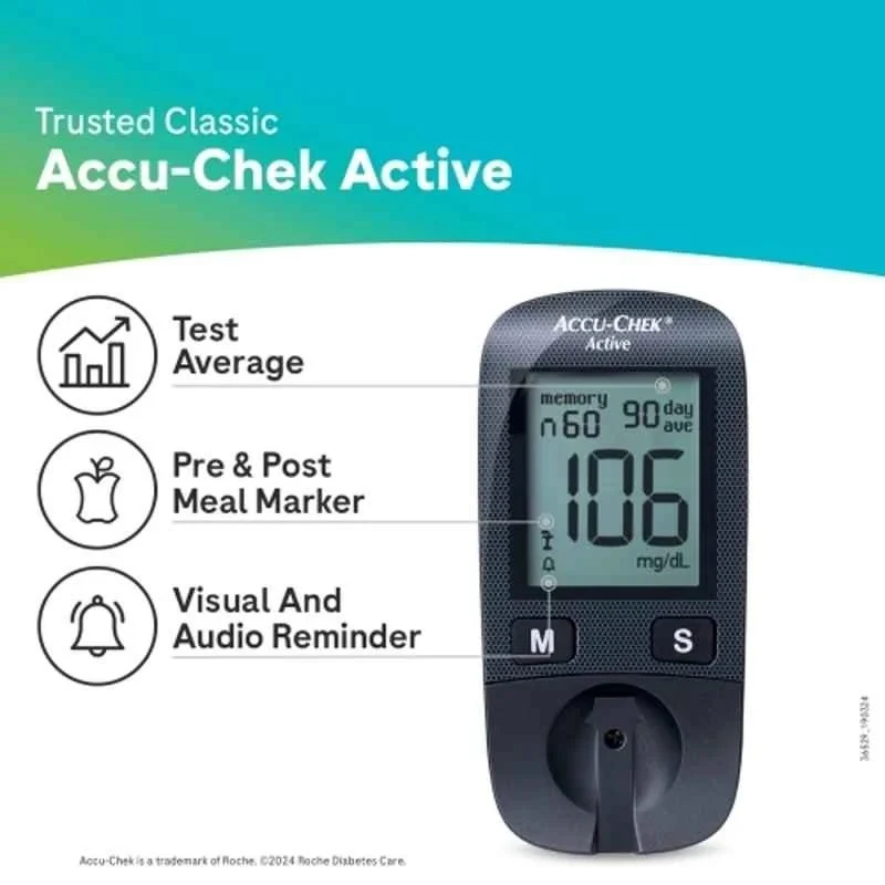 Accu-Chek Active Glucose Monitor, LCD Display, 10 Free Test Strips, Measuring Range 0.6–33.3 mmol/L