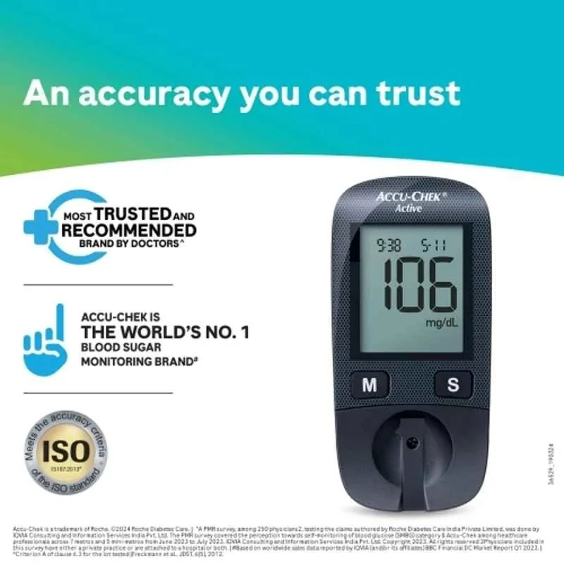 Accu-Chek Active Glucose Monitor, LCD Display, 10 Free Test Strips, Measuring Range 0.6–33.3 mmol/L
