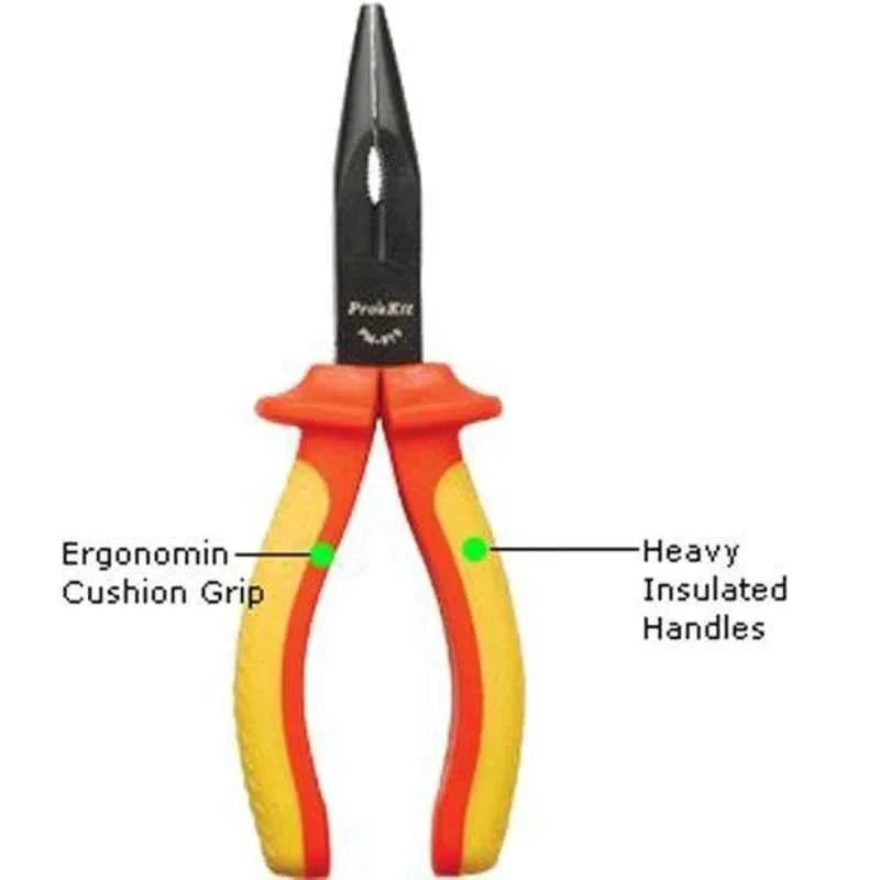 Proskit Insulated Long Nose Plier, 170 mm, Cushion Grip, PM-919