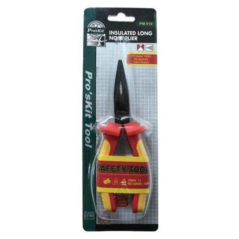 Proskit Insulated Long Nose Plier, 170 mm, Cushion Grip, PM-919