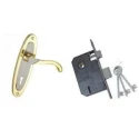 Atom Mortise Lock Set, 6 Lever, Silver Gold Finish, 175 mm Handle, WIH 412,