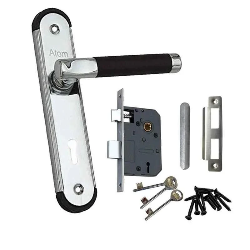 Atom 6 Lever Mortise Lock Set with Black Texture Finish, 3 Keys, Double Stage Locking, 65 mm, MZ1