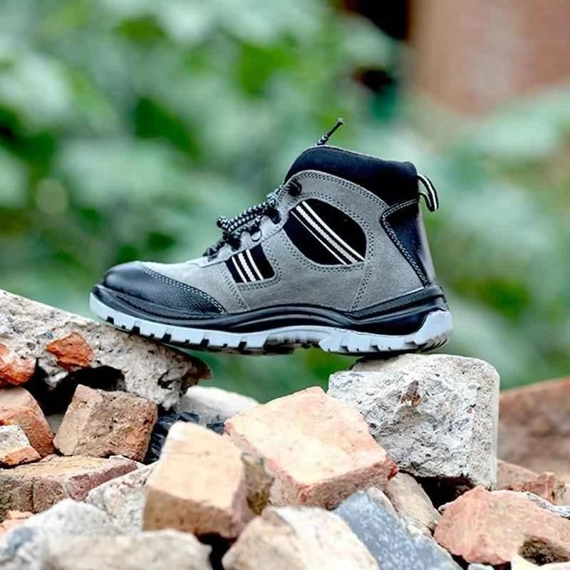 Allen Cooper AC 1157 Antistatic Steel Toe Grey & Black Leather Safety Shoes, Size 6