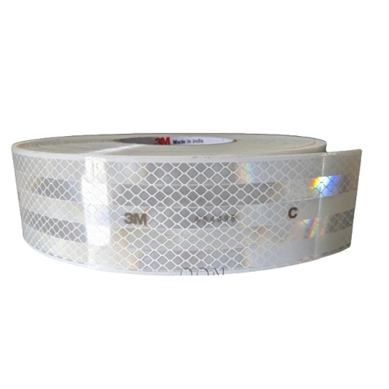 3M High Intensity White Reflective Tape 2 Inch Width, 50 Meter Length, Polyethylene Terephthalate, Diamond Pattern,
