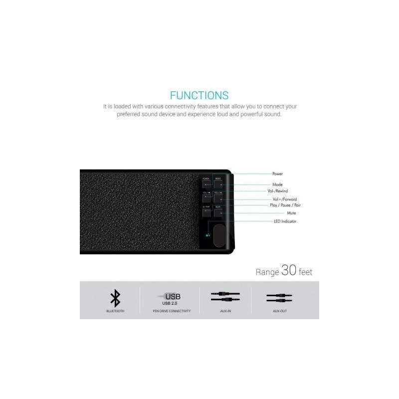 Portronics Sound Slick 30W Wireless Sound Bar POR 667, Bluetooth v4.0, Remote Control, Li-ion Battery, Black