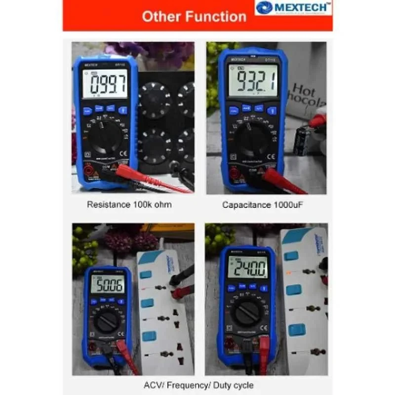 Mextech Digital Multimeter 115 AC Voltage Range 4-750 V, 9V Battery, Automatic Range