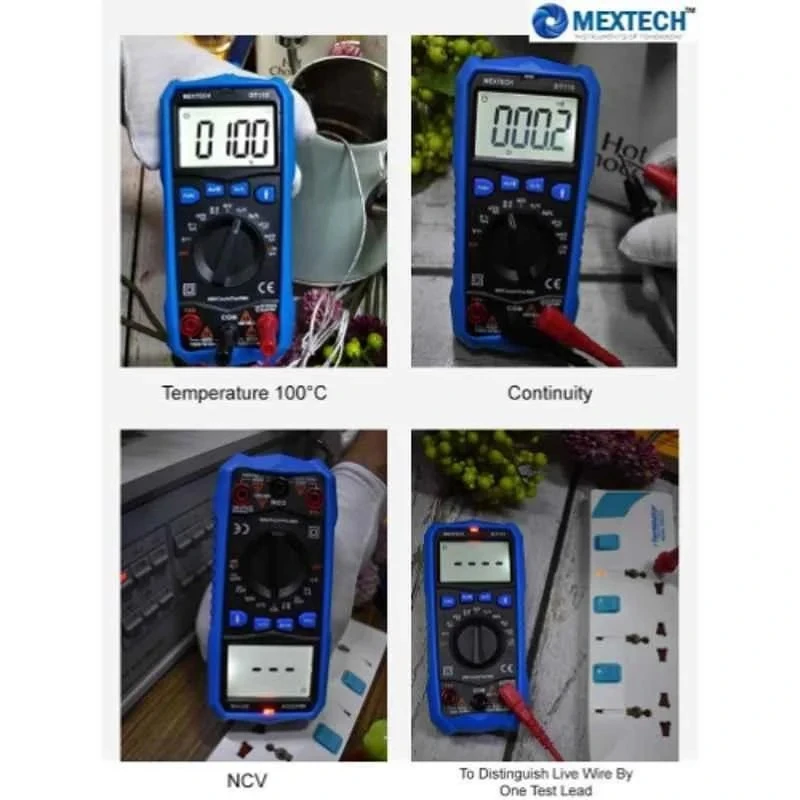 Mextech Digital Multimeter 115 AC Voltage Range 4-750 V, 9V Battery, Automatic Range