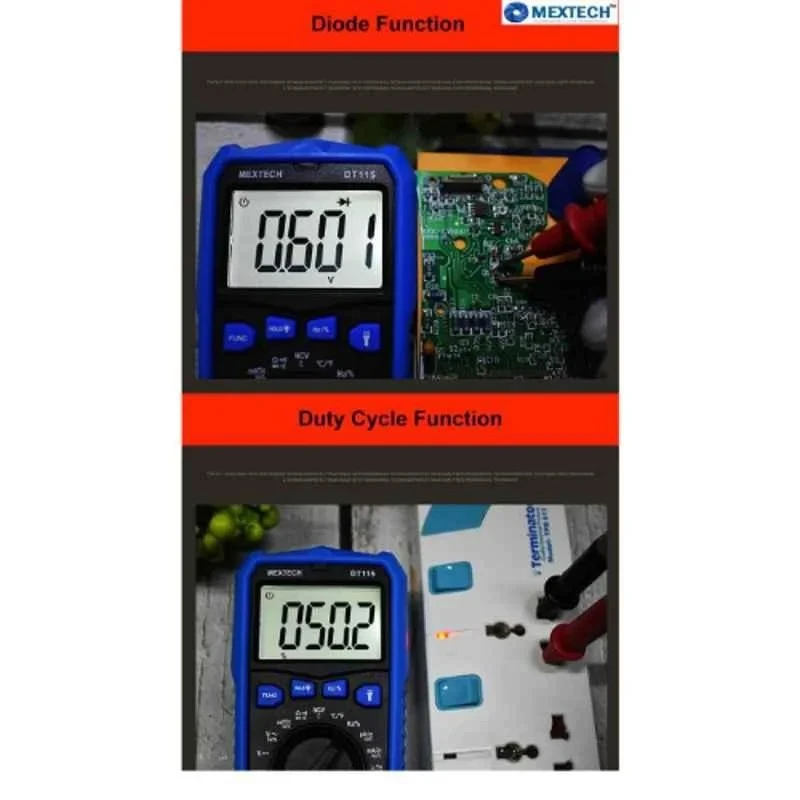 Mextech Digital Multimeter 115 AC Voltage Range 4-750 V, 9V Battery, Automatic Range
