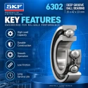 SKF Sealed Deep Groove Ball Bearing 6006-2RS1/C3 30x55x13 mm, Both Sides Sealed, NBR Seal, 8000 rpm
