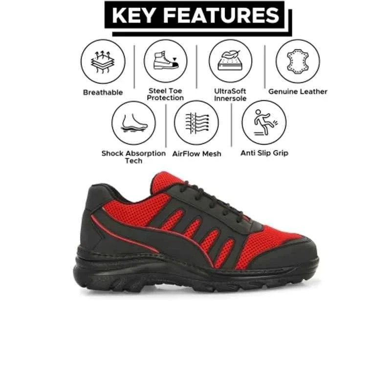 Eego Italy Genuine Leather Steel Toe Safety Shoes Red Lace-Up WW-16 Reflectors Size 8