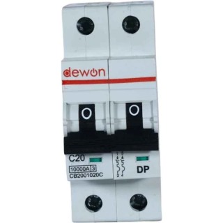 Dewon Electric Double Pole MCB 20A, 10kA, IEC 60898 Compliant, 415V Rail Mount, CB2001020C