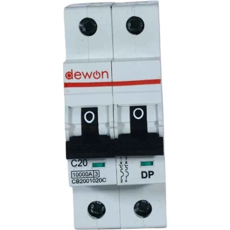 Dewon Electric Double Pole MCB 20A, 10kA, IEC 60898 Compliant, 415V Rail Mount, CB2001020C