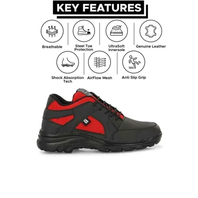 Eego Italy WW-98 Red Leather Steel Toe Reflective Lace-up Safety Shoes, Size 7