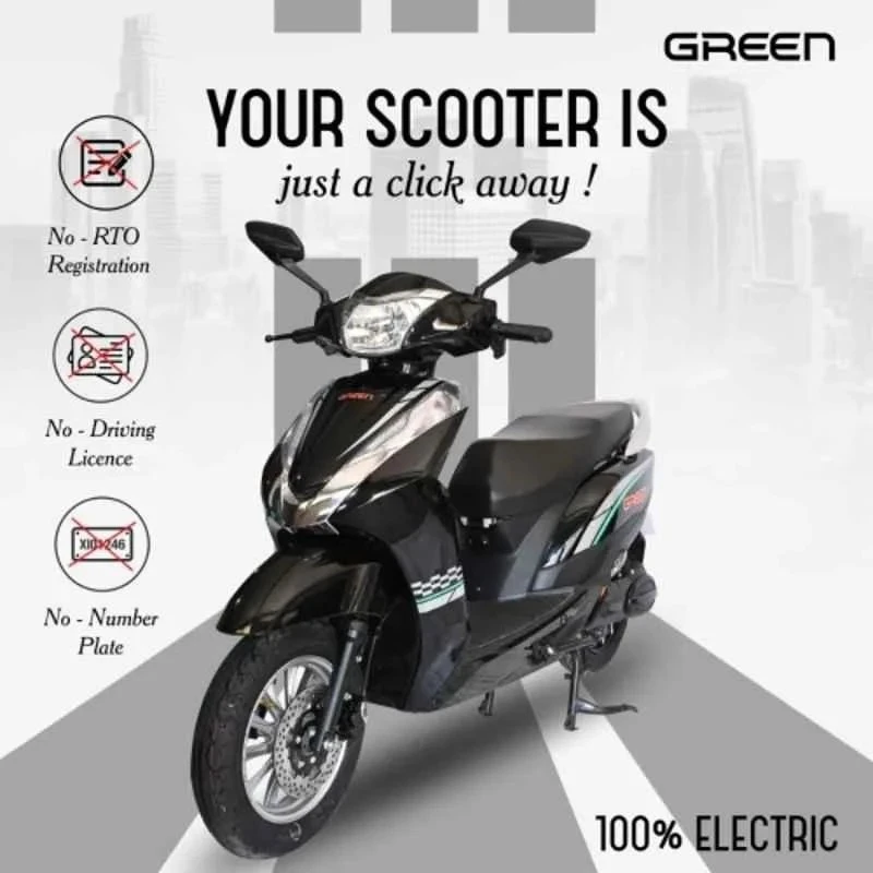 Green Elaan Electric Scooter 250W 60V White, 25 km/h Top Speed, 80 km Range, Tubeless Tyres,