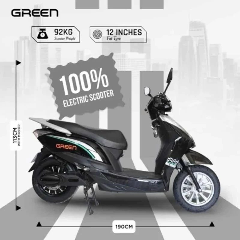 Green Elaan Electric Scooter 250W 60V White, 25 km/h Top Speed, 80 km Range, Tubeless Tyres,