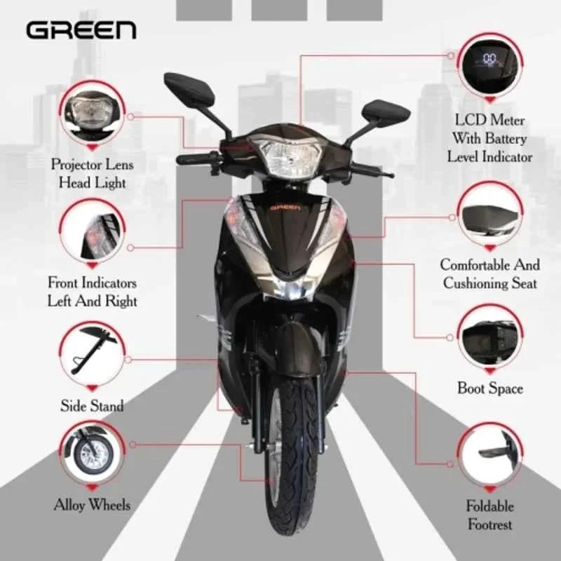 Green Elaan Electric Scooter 250W 60V White, 25 km/h Top Speed, 80 km Range, Tubeless Tyres,