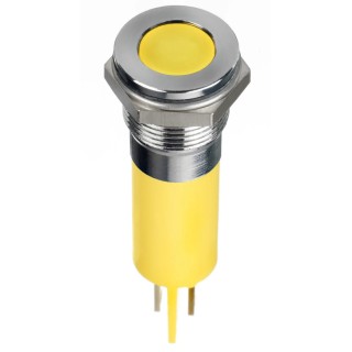 RS PRO Yellow Panel Mount Indicator, 12V DC, 20mA, Flush Bezel, IP67, Solder Lug, 14mm Mount Hole 134-5551
