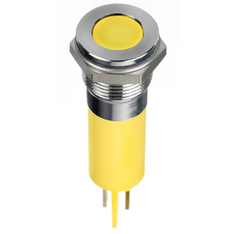 RS PRO Yellow Panel Mount Indicator, 12V DC, 20mA, Flush Bezel, IP67, Solder Lug, 14mm Mount Hole 134-5551