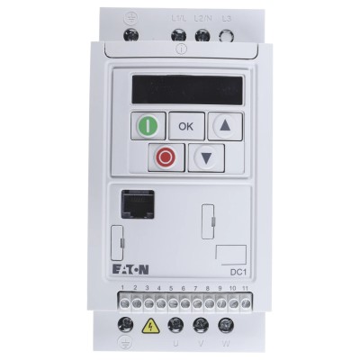Eaton Inverter Drive 750 W 1 Phase DC1 Series Vector Control 240V Flange Mount 4.3A IP20 185806 DC1-124D3FN-A20CE1