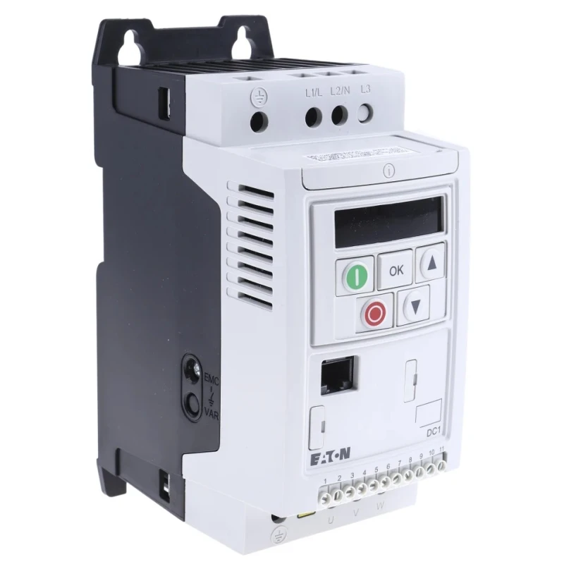 Eaton Inverter Drive 750 W 1 Phase DC1 Series Vector Control 240V Flange Mount 4.3A IP20 185806 DC1-124D3FN-A20CE1