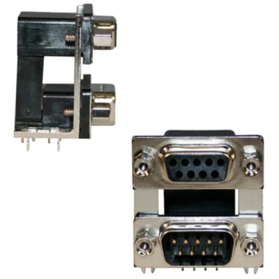 Norcomp Right Angle Dual-Port PCB D-Sub Connector, 9 Contacts, 2.769mm Pitch, Female/Male, Steel Shell, 4-40 189-009-313R571
