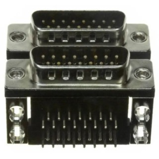 Norcomp Right Angle PCB D-Sub Connector, Dual Port, 15 Contacts, Female-Male, Gold Plated, Steel Housing 189-015-613R571