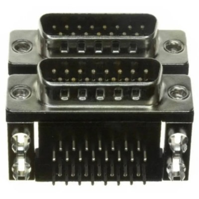 Norcomp Right Angle PCB D-Sub Connector, Dual Port, 15 Contacts, Female-Male, Gold Plated, Steel Housing 189-015-613R571