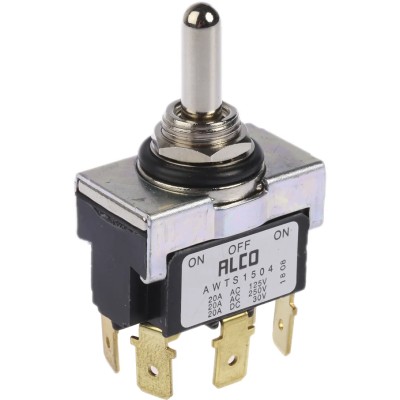 TE Connectivity Toggle Switch DPDT On-Off-On Panel Mount IP67, 20A 30V DC 250V AC AWTS1504