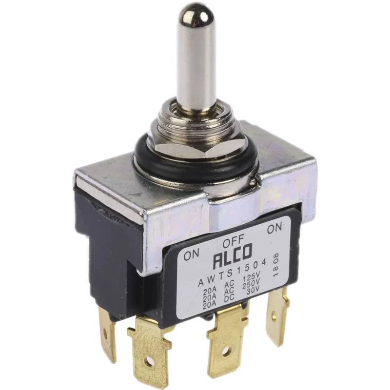 TE Connectivity Toggle Switch DPDT On-Off-On Panel Mount IP67, 20A 30V DC 250V AC AWTS1504