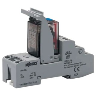 WAGO Interface Relay 4PDT DIN Rail Mount 24V DC Coil, Plug-In, Silver Alloy Contacts, 858-304