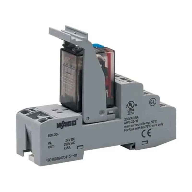 WAGO Interface Relay 4PDT DIN Rail Mount 24V DC Coil, Plug-In, Silver Alloy Contacts, 858-304