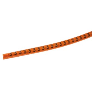 HellermannTyton Helagrip Slide-On Cable Marker, Pre-Printed '3', 2–5 mm Cable Diameter, Orange/Black, PVC, HGDC2-5 3-PVC-OG