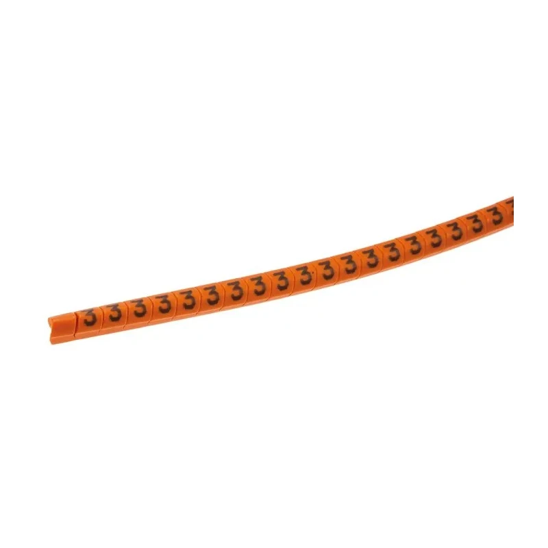 HellermannTyton Helagrip Slide-On Cable Marker, Pre-Printed '3', 2–5 mm Cable Diameter, Orange/Black, PVC, HGDC2-5 3-PVC-OG