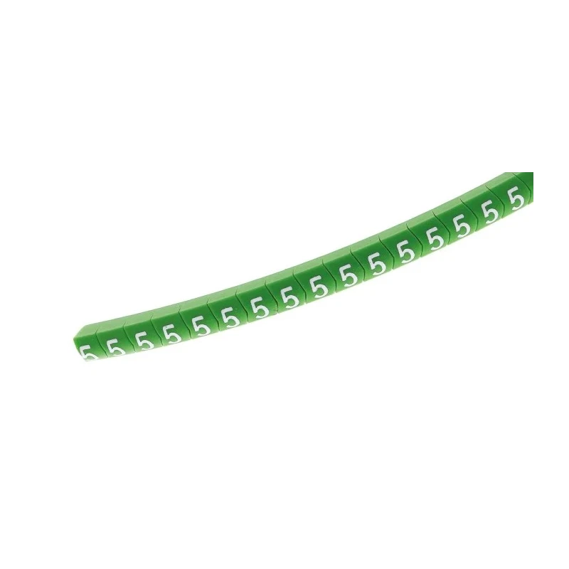 HellermannTyton Helagrip Slide-On Cable Marker Green PVC Pre-Printed '5', 2–5mm Cables, 3.5mm × 4.3mm, Flame HGDC2-5