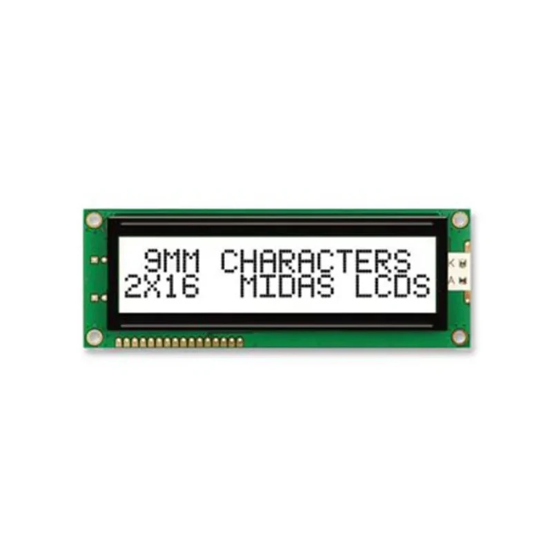 Midas Alphanumeric LED LCD Monochrome Display, 2 x 16 Characters, White on White, 8-Bit Interface, LED MC21609AB6W-FPTLW-V2
