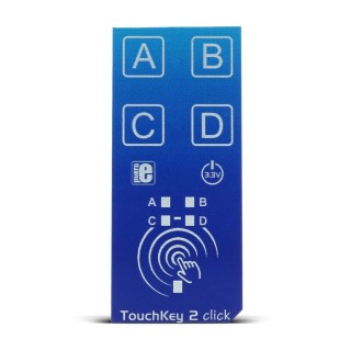 MikroElektronika TouchKey 2 MikroBus Click Board, Capacitive Touch, ATtiny817 MCU, 4 Touchpads, 3.3V, MIKROE-2474