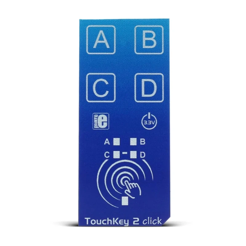 MikroElektronika TouchKey 2 MikroBus Click Board, Capacitive Touch, ATtiny817 MCU, 4 Touchpads, 3.3V, MIKROE-2474