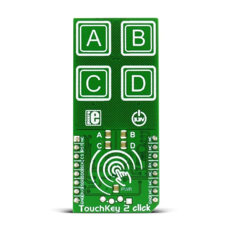 MikroElektronika TouchKey 2 MikroBus Click Board, Capacitive Touch, ATtiny817 MCU, 4 Touchpads, 3.3V, MIKROE-2474
