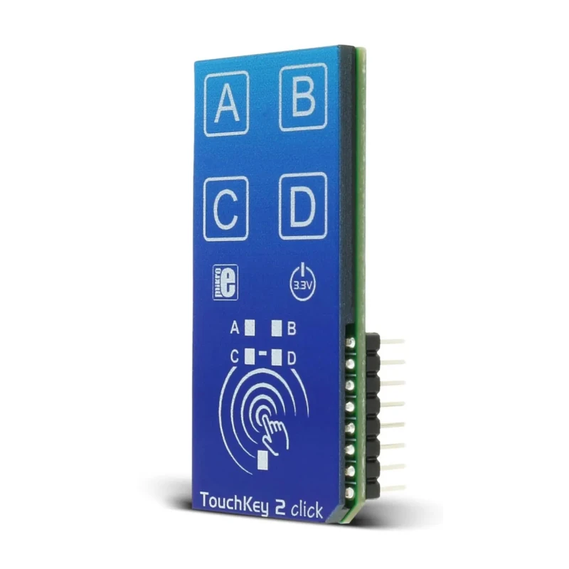 MikroElektronika TouchKey 2 MikroBus Click Board, Capacitive Touch, ATtiny817 MCU, 4 Touchpads, 3.3V, MIKROE-2474