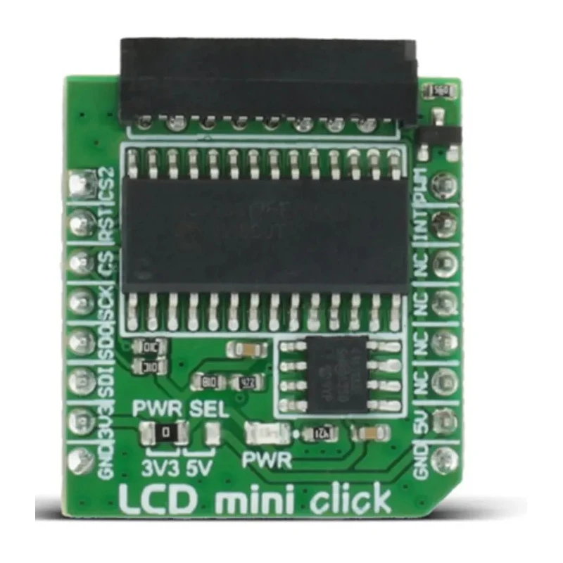 MikroElektronika LCD Mini Click Adapter Board MIKROE-2453, 2x16 Monochrome LCD Display, mikroBUS, PWM Backlight, 3.3/5V