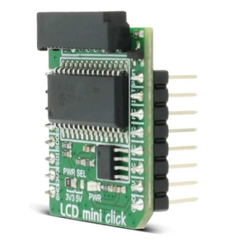 MikroElektronika LCD Mini Click Adapter Board MIKROE-2453, 2x16 Monochrome LCD Display, mikroBUS, PWM Backlight, 3.3/5V