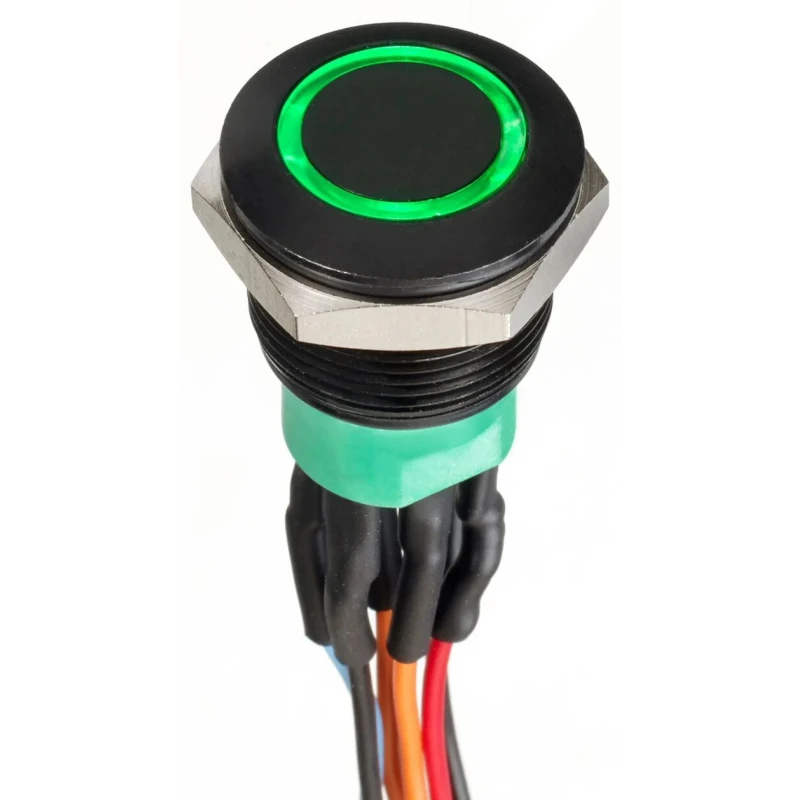 Apem AV9V22F1020870K Illuminated Push Button Switch, Momentary, Panel Mount, DPDT, 19.2 mm Cutout, Green LED, IP67, 30V DC