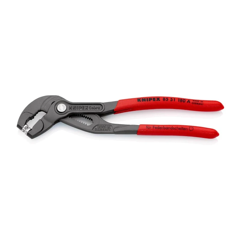 Knipex Hose Clamp Plier, Serrated, Plastic-Coated Handle, 1-Piece, 180mm, 50mm Jaw 85 51 180 A