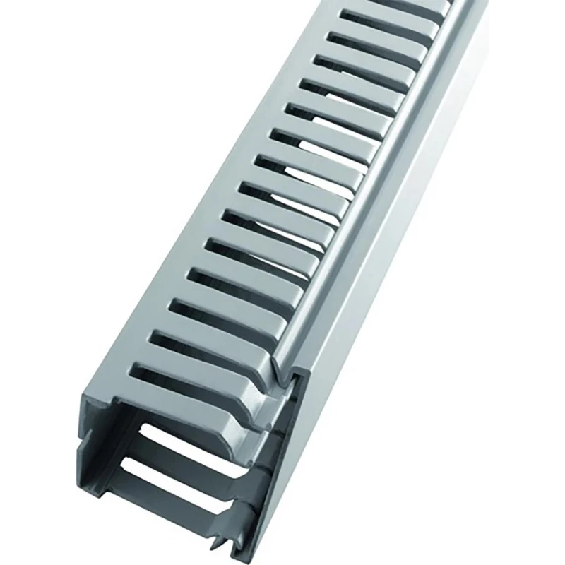 RS PRO Terminal DIN Cable Trunking, Open Slot, 37.5mm Width x 75mm Depth x 2m Length, Grey, ABS Polycarbonate 136-9168