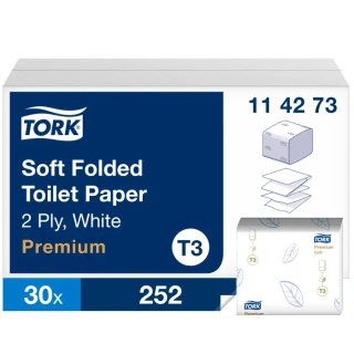 Tork Premium Toilet Roll 2-Ply, 252 Sheets, Hygienic Dispensing, White, 114273