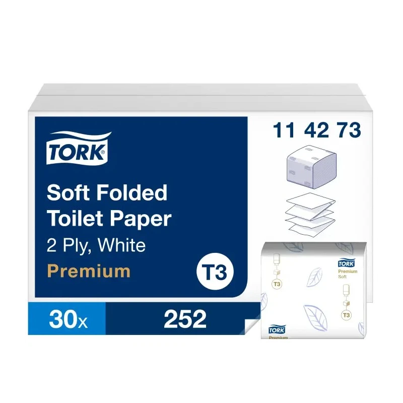 Tork Premium Toilet Roll 2-Ply, 252 Sheets, Hygienic Dispensing, White, 114273