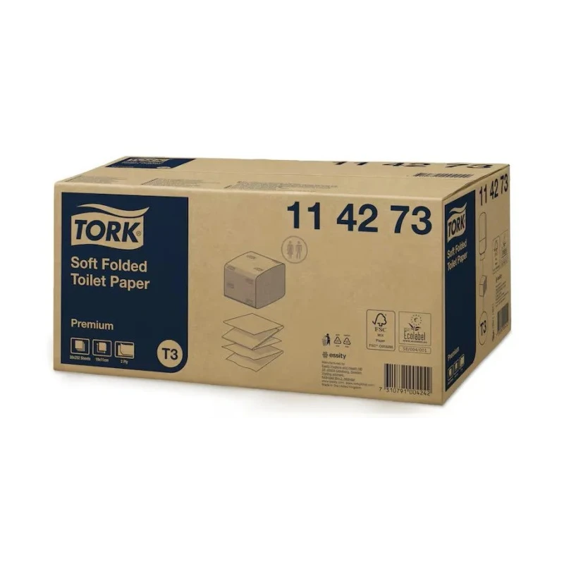 Tork Premium Toilet Roll 2-Ply, 252 Sheets, Hygienic Dispensing, White, 114273